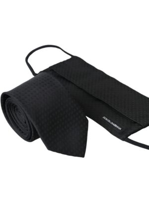 Dolce & Gabbana Black 100% Silk Adjustable Necktie Face Mask