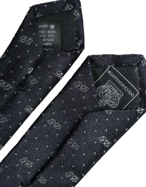Dolce & Gabbana Blue DG Logo 100% Silk Adjustable Tie - Image 3