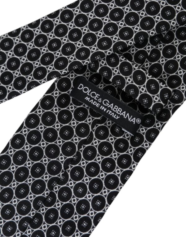 Dolce & Gabbana Black White Patterned Silk Adjustable Men Tie - Image 3