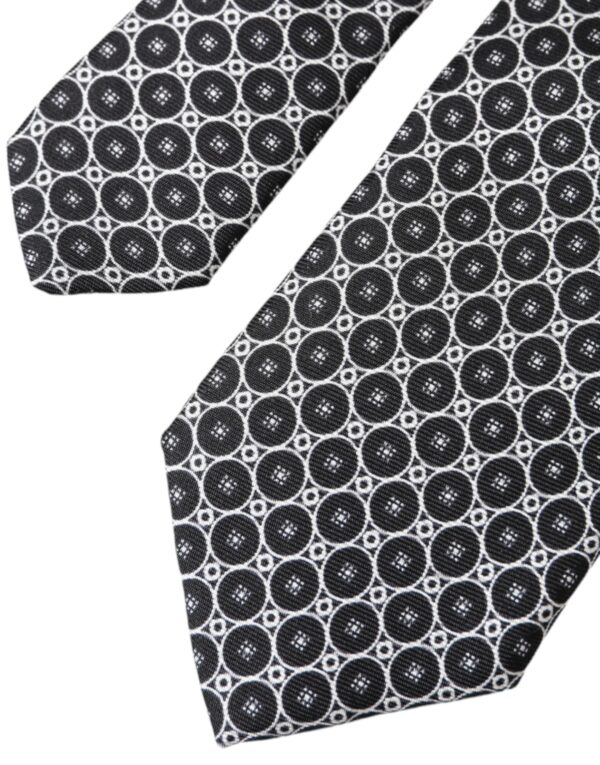Dolce & Gabbana Black White Patterned Silk Adjustable Men Tie - Image 4