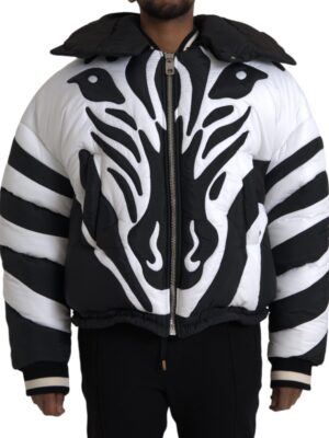 Dolce & Gabbana Black White Stripes Hooded Puffer Jacket
