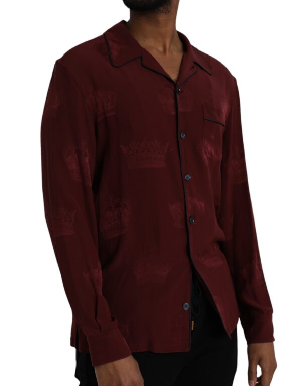 Dolce & Gabbana Maroon Crown Jacquard Silk Long Sleeve Shirt - Image 2