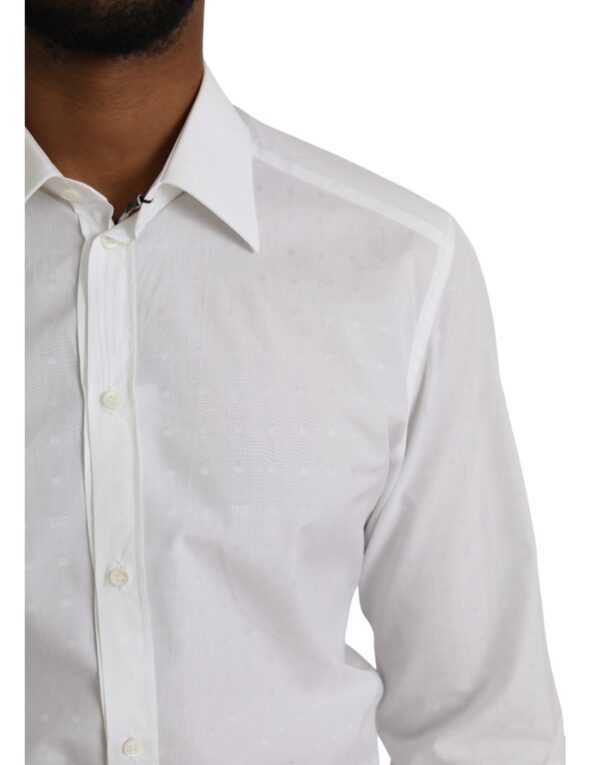 Dolce & Gabbana White Logo Cotton Men Dress GOLD Shirt - Image 5
