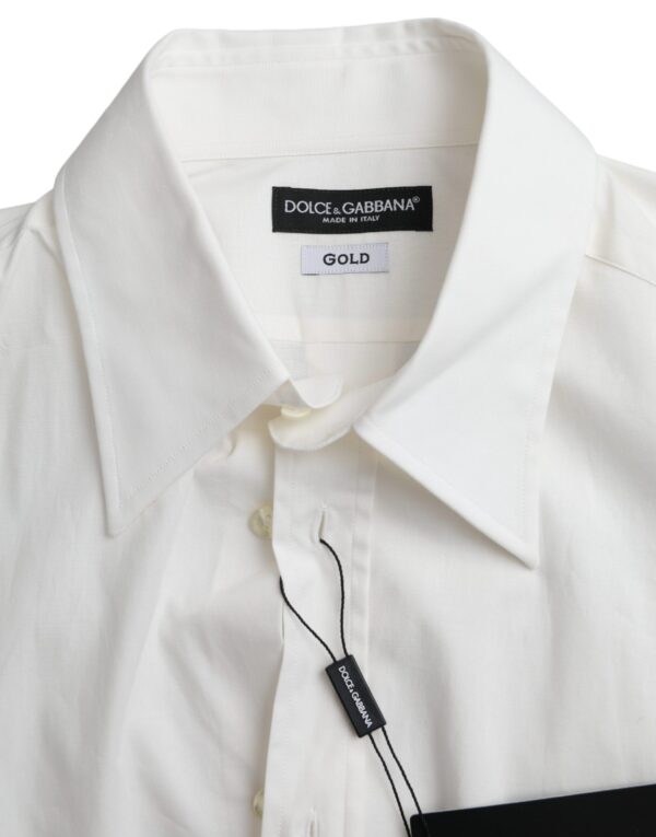 Dolce & Gabbana White Cotton Dress Slim Fit GOLD Shirt - Image 6
