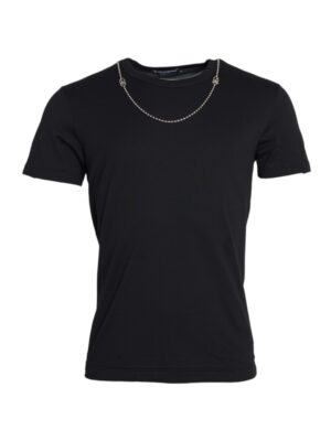 Dolce & Gabbana Black Cotton Silver Chain Short Sleeve T-shirt