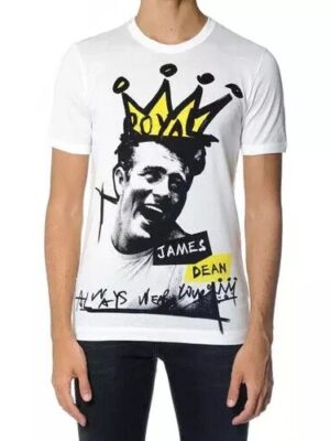 Dolce & Gabbana White Graphic Cotton Short Sleeves Men T-shirt