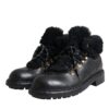 Dolce & Gabbana Black Leather Bernini Shearling Boots Shoes - Image 3