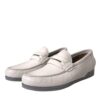 Dolce & Gabbana White Gray Leather Slip Mocassin Shoes Loafer - Image 2