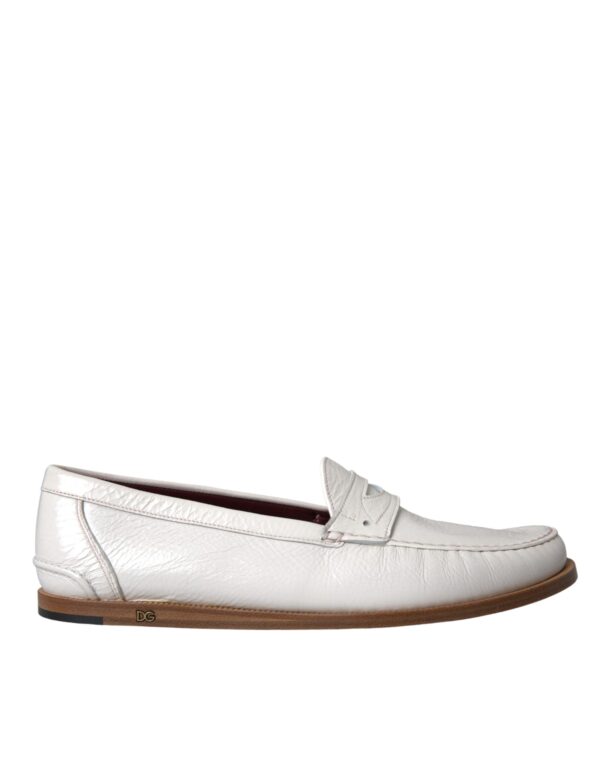 Dolce & Gabbana White Leather Slip On Mocassin Loafers Shoes - Image 6