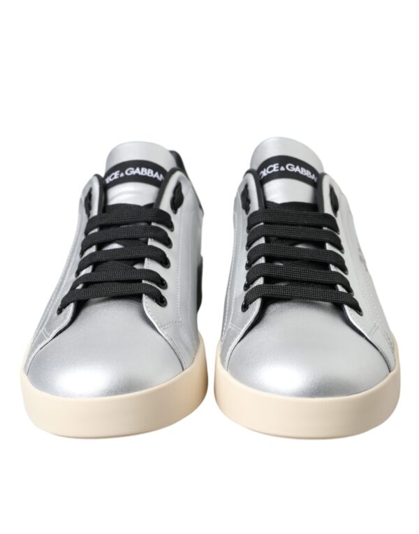 Dolce & Gabbana Silver Portofino Calf Leather Sneakers Men Shoes - Image 2