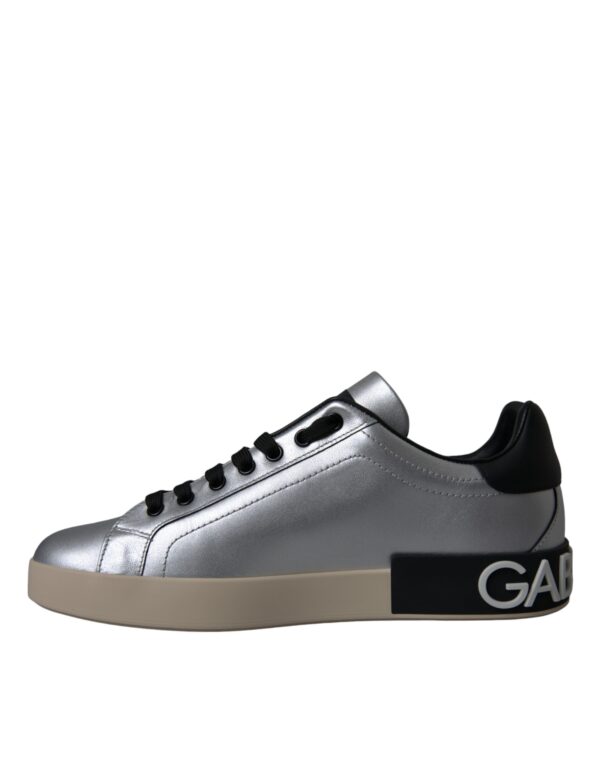 Dolce & Gabbana Silver Portofino Calf Leather Sneakers Men Shoes - Image 6