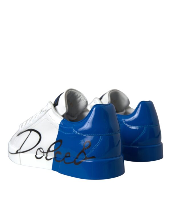 Dolce & Gabbana White Blue Leather Logo Low Top Sneakers Shoes - Image 4