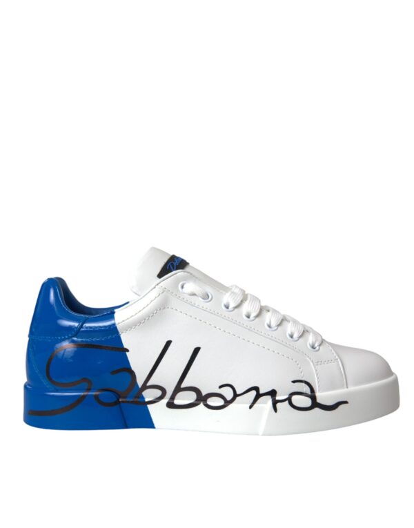 Dolce & Gabbana White Blue Leather Logo Low Top Sneakers Shoes - Image 6