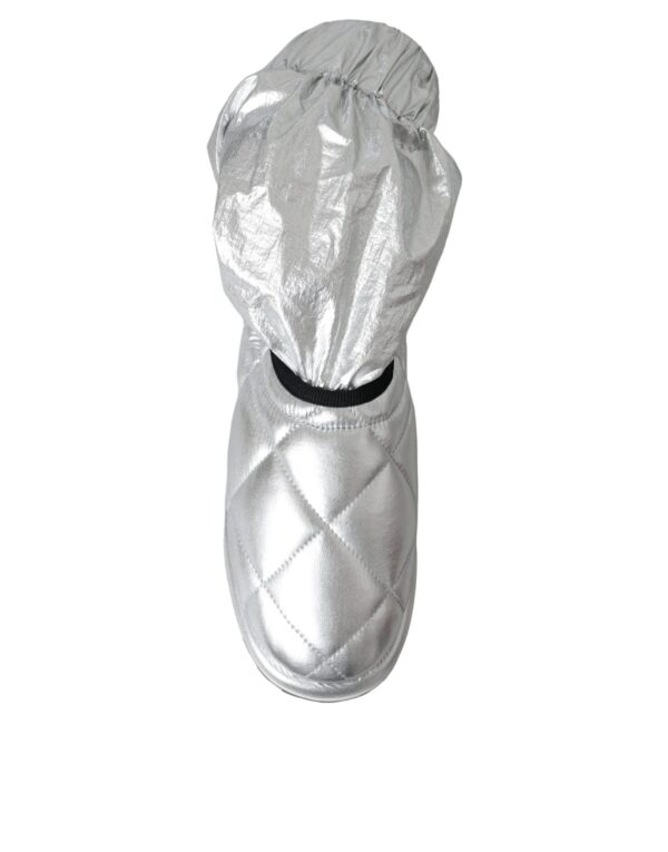 Dolce & Gabbana Metallic Silver Quilted Logo Patch Boot Shoes - Image 8