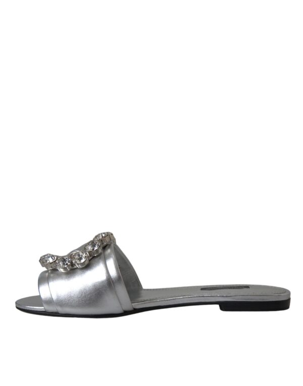 Dolce & Gabbana Silver Crystal Leather Flats Sandals Shoes - Image 5