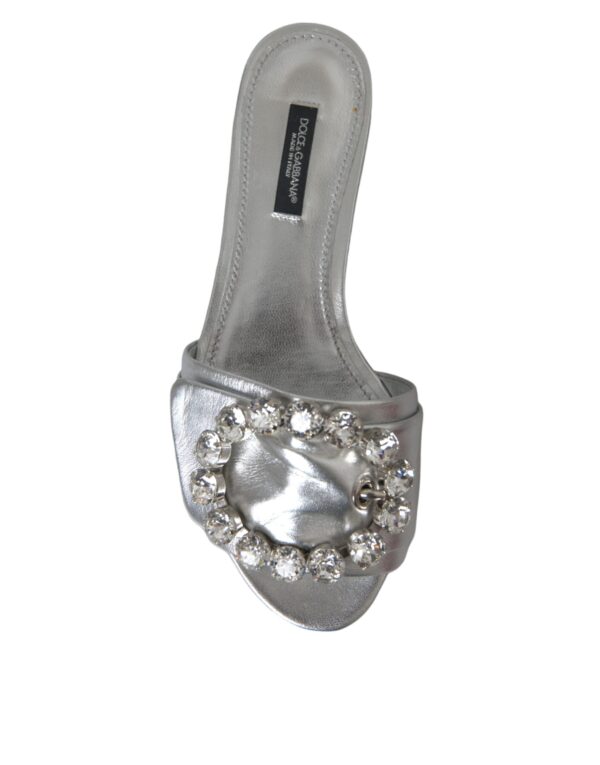Dolce & Gabbana Silver Crystal Leather Flats Sandals Shoes - Image 8
