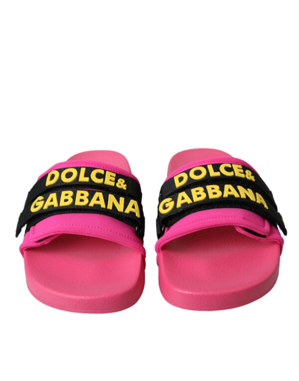 Dolce & Gabbana Pink Black Logo Beachwear Flats Sandals Shoes - Image 2
