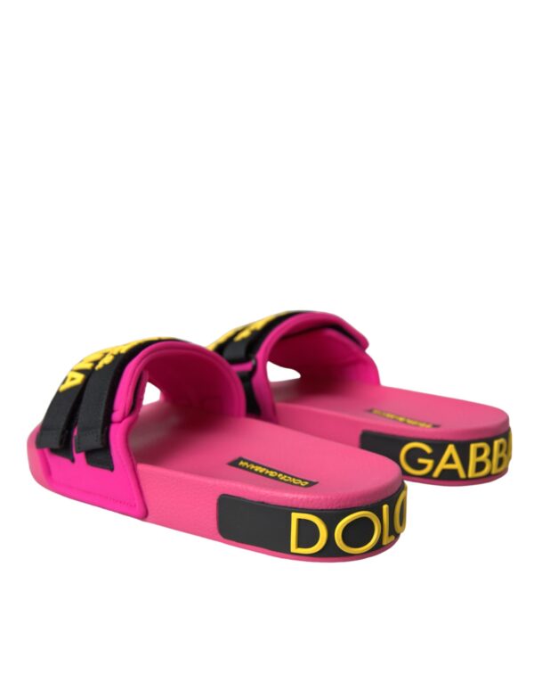 Dolce & Gabbana Pink Black Logo Beachwear Flats Sandals Shoes - Image 4