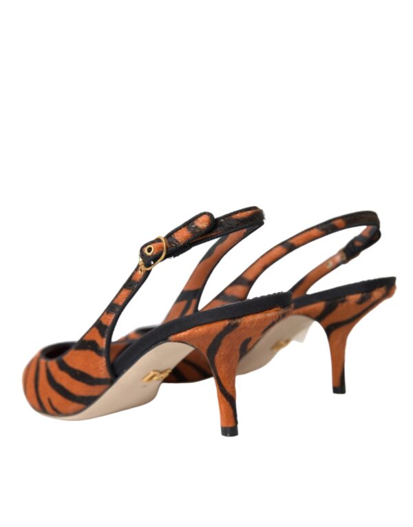 Dolce & Gabbana Black Orange Zebra Leather Slingbacks Shoes - Image 4