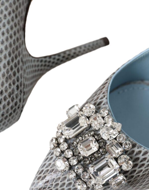 Dolce & Gabbana Light Blue Exotic Leather Crystal Bellucci Shoes - Image 7