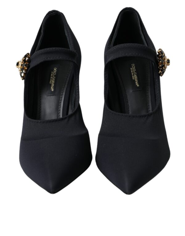 Dolce & Gabbana Black Mary Jane Jersey Crystal Pumps Shoes - Image 2