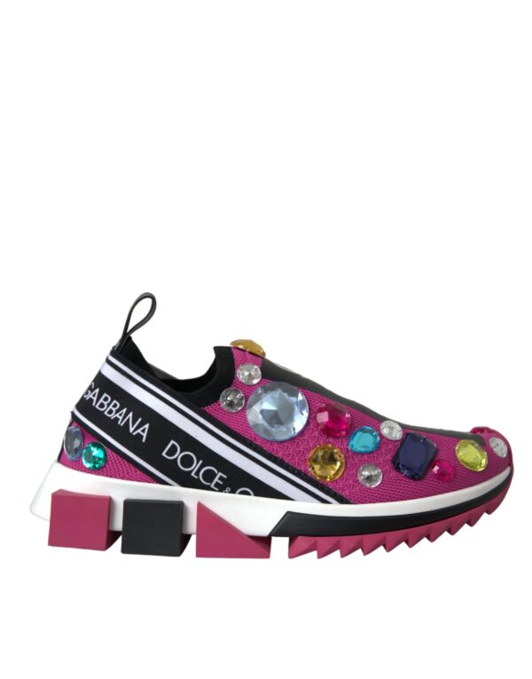 Dolce & Gabbana Pink Sorrento Crystals Sneakers Shoes - Image 6