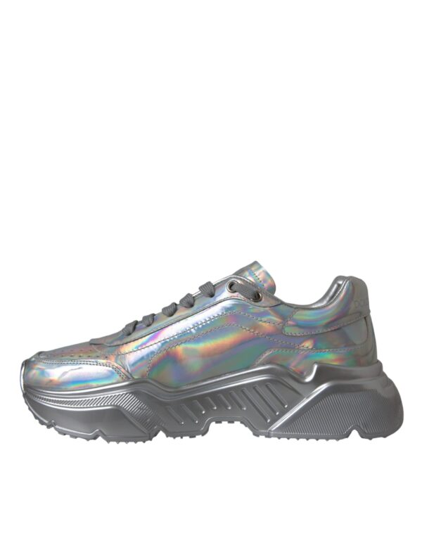 Dolce & Gabbana Silver Iridescent DAYMASTER Leather Sneakers Shoes - Image 5