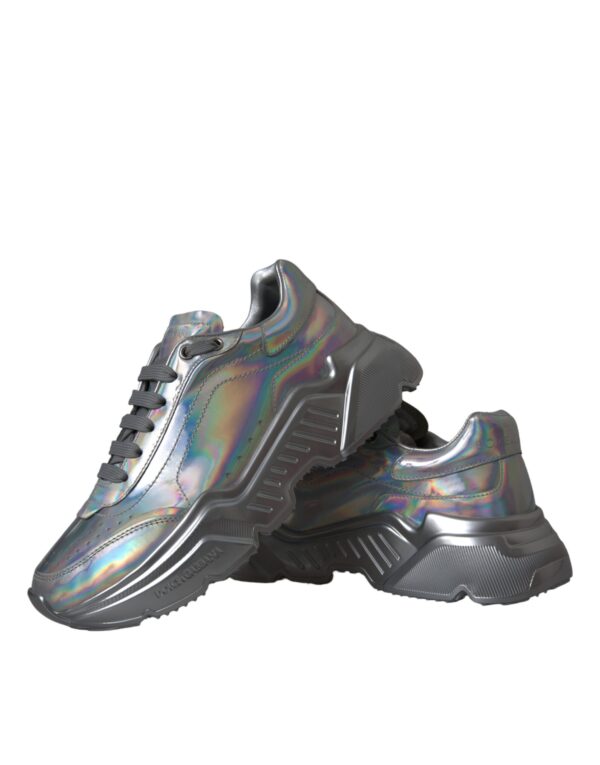 Dolce & Gabbana Silver Iridescent DAYMASTER Leather Sneakers Shoes - Image 7