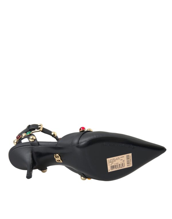 Dolce & Gabbana Black Leather Embellished Heels Sandal Shoes - Image 6