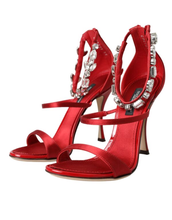 Dolce & Gabbana Red Keira Satin Crystals Sandals Heels Shoes - Image 3