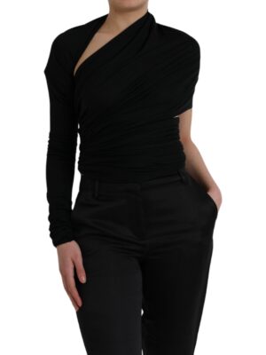 Dolce & Gabbana Black Wool Cutout Asymmetric Long Sleeve Top