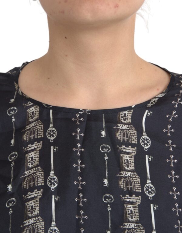 Dolce & Gabbana Black Key Castle Print Silk Blouse T-shirt - Image 5