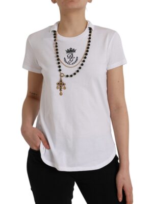 Dolce & Gabbana White Cotton Necklace Short Sleeves T-shirt