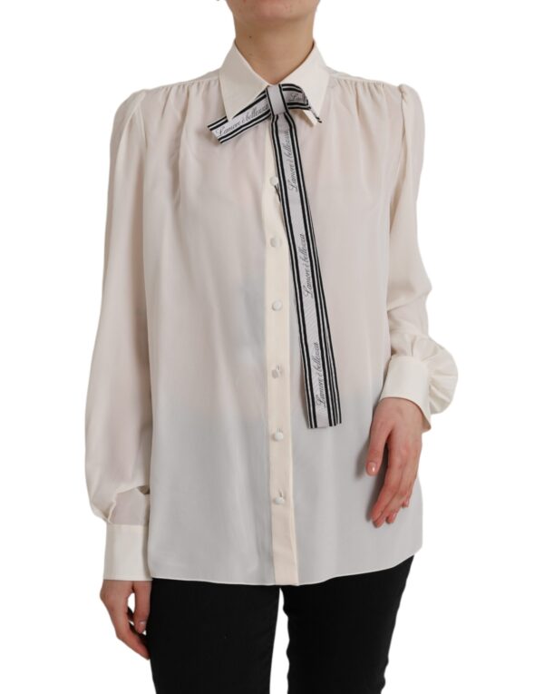 Dolce & Gabbana Off White Long Sleeve Button Down Blouse Top - Image 2