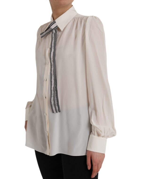 Dolce & Gabbana Off White Long Sleeve Button Down Blouse Top - Image 3