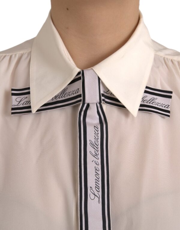 Dolce & Gabbana Off White Long Sleeve Button Down Blouse Top - Image 5