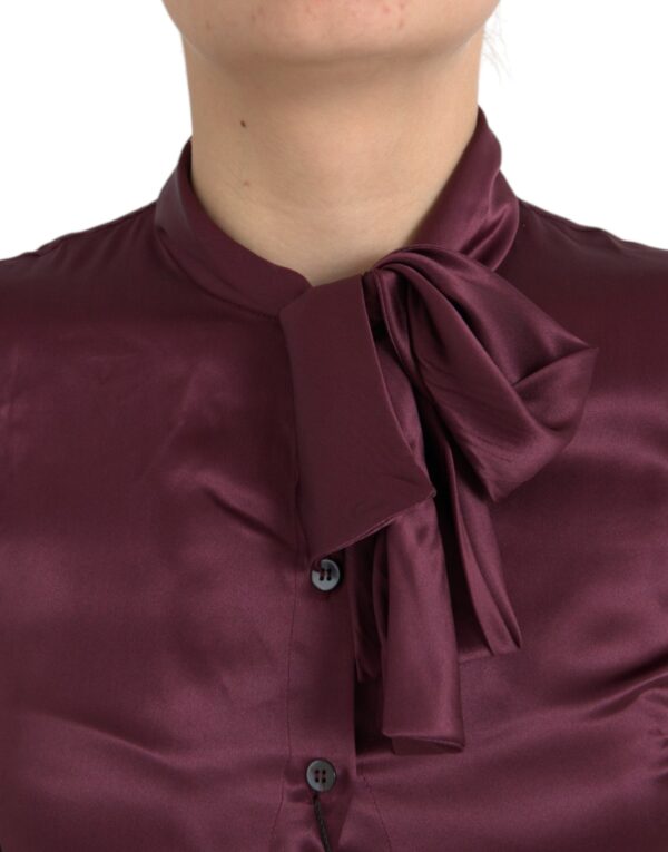 Dolce & Gabbana Maroon Ascot Collar Long Sleeve Top Blouse - Image 4
