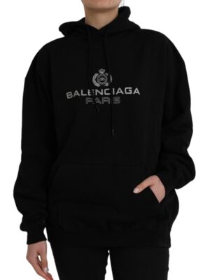 Balenciaga Black Cotton Logo Hooded Pullover Sweatshirt Sweater