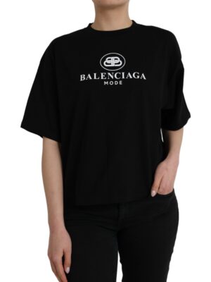 Balenciaga Black Cotton Logo Crew Neck Short Sleeves T-shirt