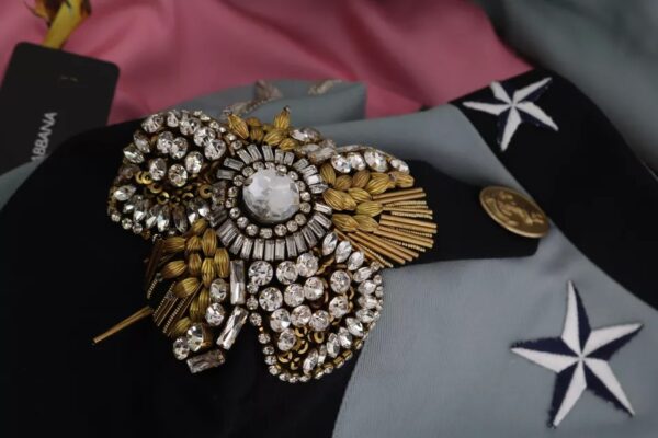 Dolce & Gabbana Blue Button Crystal Embellished Cotton Jacket - Image 3