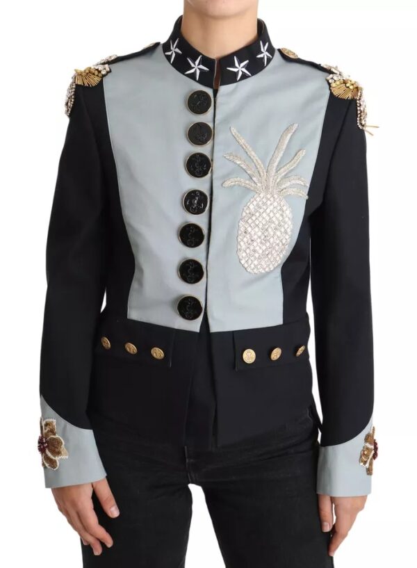 Dolce & Gabbana Blue Button Crystal Embellished Cotton Jacket - Image 4