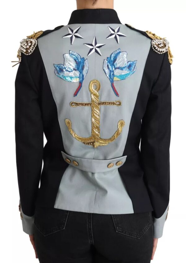 Dolce & Gabbana Blue Button Crystal Embellished Cotton Jacket - Image 6