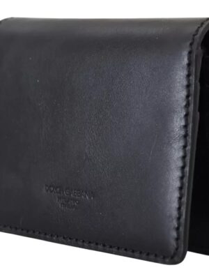 Dolce & Gabbana Black Leather Bifold Shoulder Sling Women Wallet