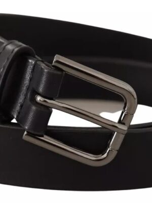 Dolce & Gabbana Black Calf Leather Classic Metal Logo Buckle Belt