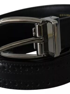 Dolce & Gabbana Black Leather Silver Metal Buckle Classic Belt
