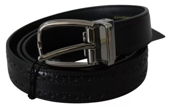 Dolce & Gabbana Black Leather Silver Metal Buckle Classic Belt - Image 2