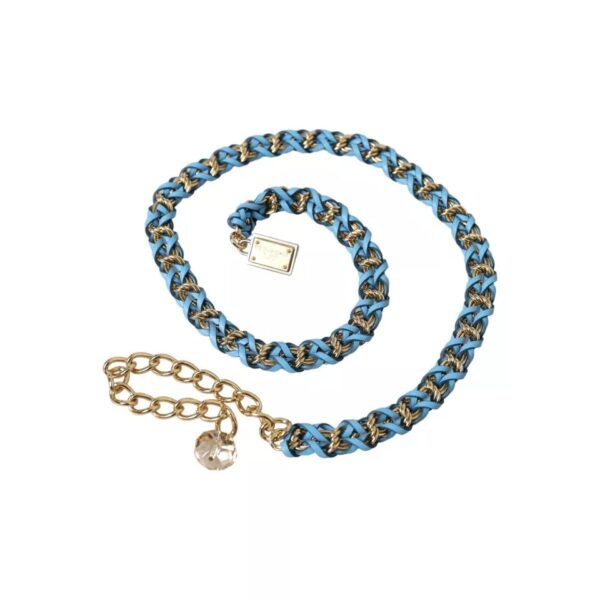 Dolce & Gabbana Blue Braided Gold Brass Chain Waist Belt - Image 2