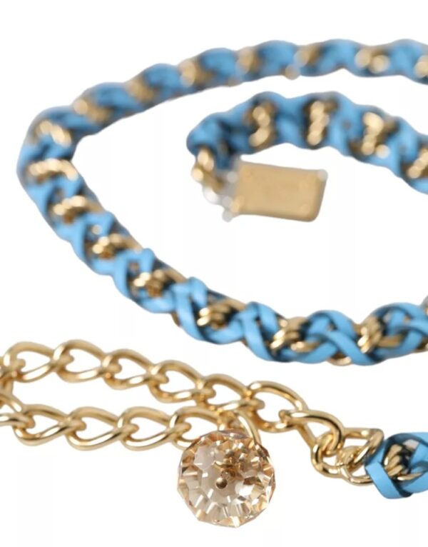 Dolce & Gabbana Blue Braided Gold Brass Chain Waist Belt - Image 4