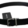 Dolce & Gabbana Black Velvet Leather Silver Buckle Belt - Image 3