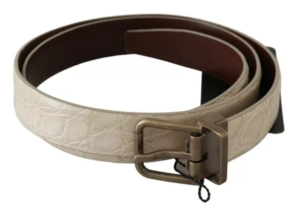 Dolce & Gabbana Cream Beige Gold Buckle Waist Leather Belt - Image 4